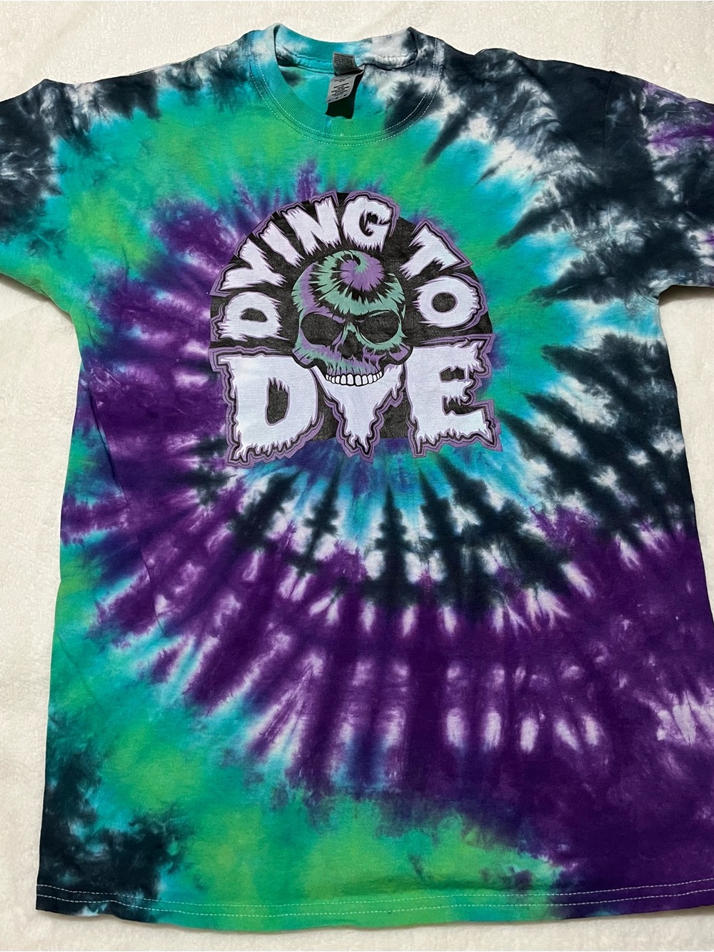 New Tie-Dye 'Dying to Die' Graphic Tee - Green, Purple, Black